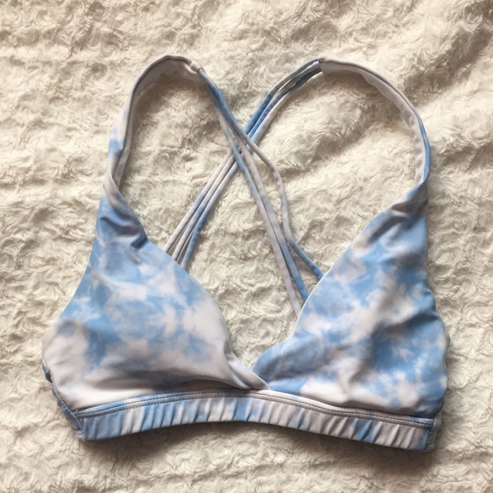 Blue and white tie dye bikini top